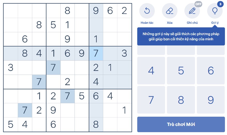 Bắt đầu với bảng Sudoku 3x3 cho người mới chơi