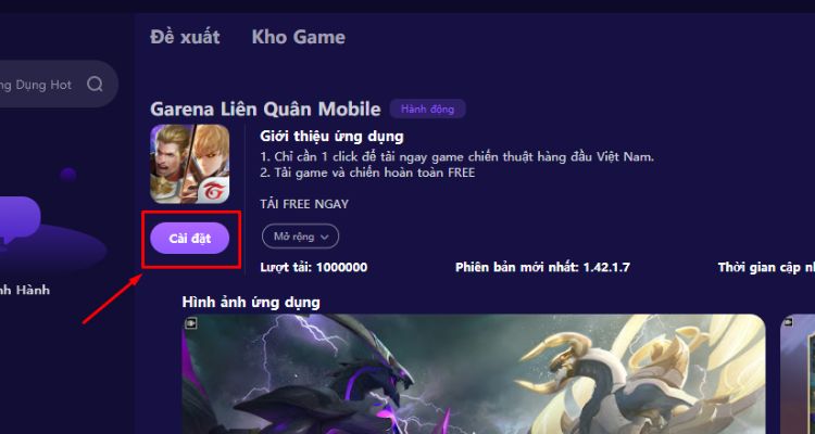 Sau đó nhấn vào nút "Cài đặt" để bắt đầu quá trình tải game về máy