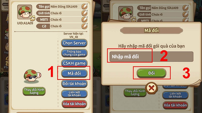 Hướng dẫn cách nhập code Nấm Lùn Tiến Lên chi tiết cho người chơi