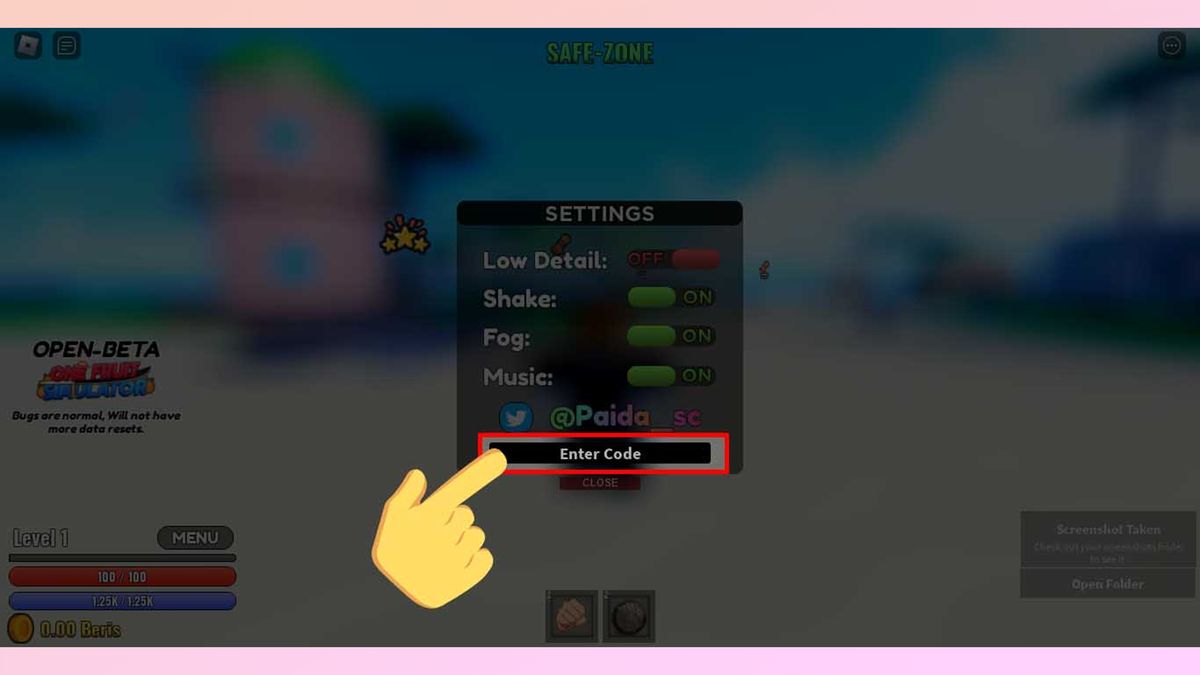 Hướng dẫn cách nhập code One Fruit Simulator 1