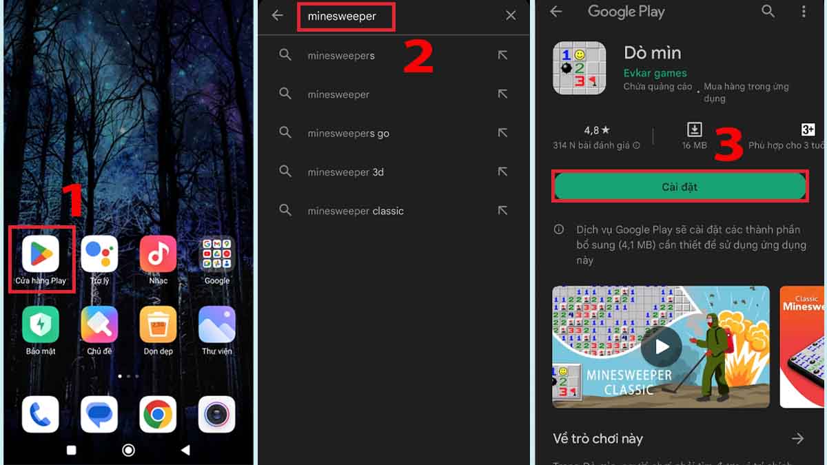 Cách tải Dò Mìn trên Điện Thoại Android