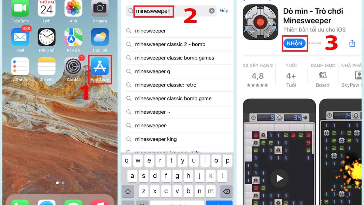 Cách tải Dò Mìn trên Điện Thoại IOS